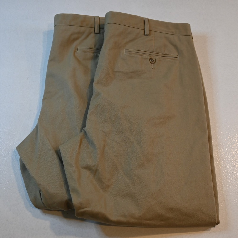 Lot 2 Lands End 40x30 Khaki 100% Cotton Flat Front Classic Chinos Mens Pants